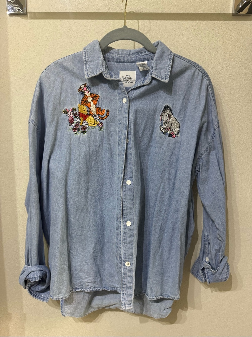 Winnie the Pooh Denim Button-Up Shirt with Tigger & Eeyore Embroideries